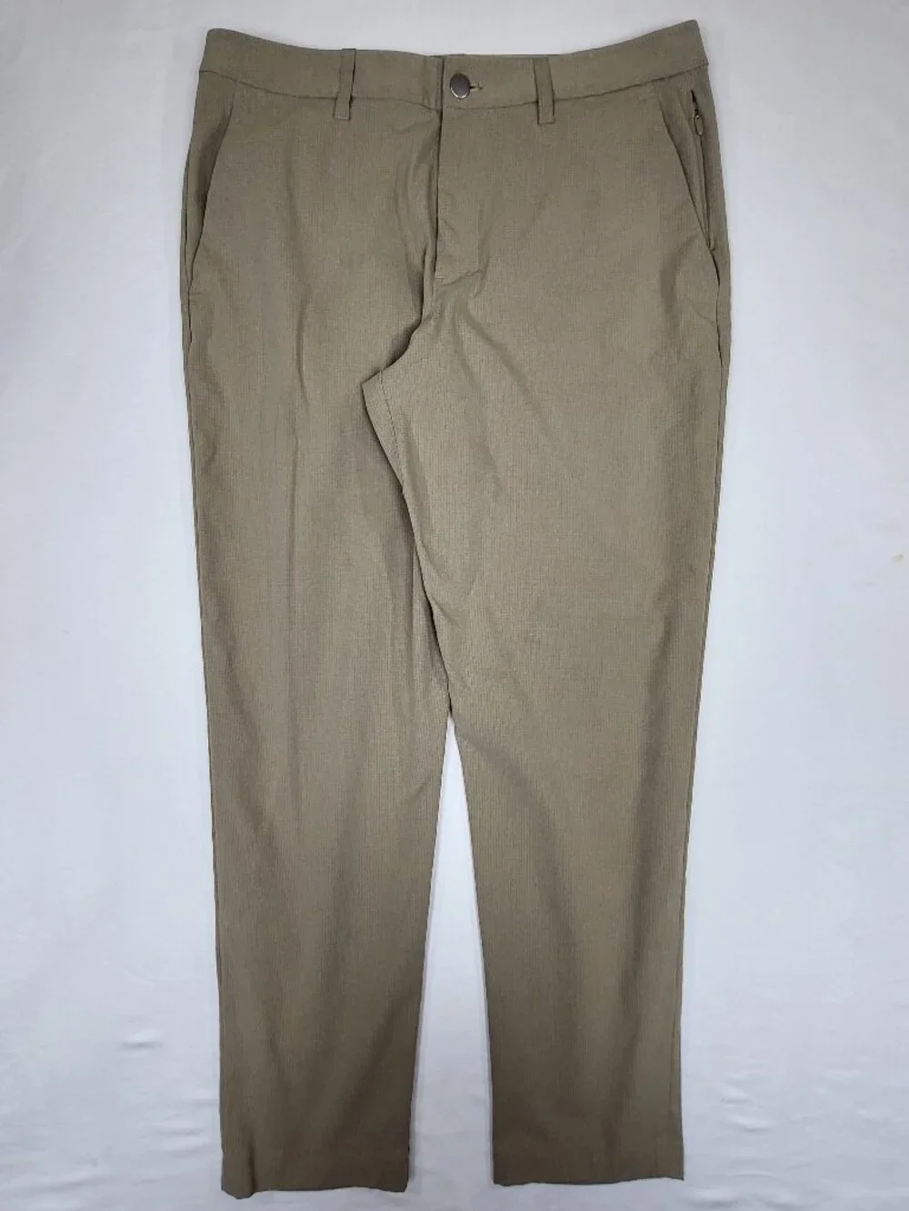 Lululemon Mens Commission Pant Slim Fit 34 Tan Khaki Grid Textured Trousers LM5A